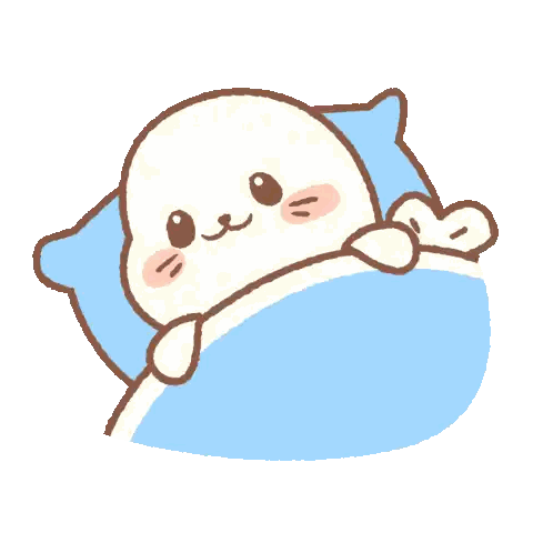 A Cartoon Drawing Of A Seal Laying In Bed With A Blue Pillow Sticker