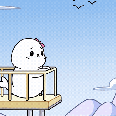 A Cartoon Drawing Of A Seal With A Pink Bow On Her Head GIF
