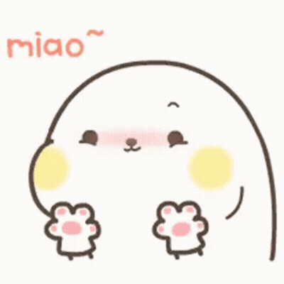 A Cartoon Drawing Of A Seal With Paws And The Words Miao Written Above It . GIF