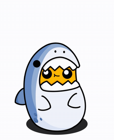A Cartoon Drawing Of A Shark With A Yellow Egg In Its Mouth GIF