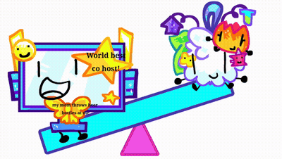 a cartoon drawing of a sheep and a fireball with the words world best co host