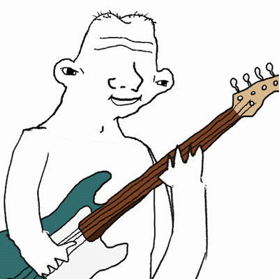 A Cartoon Drawing Of A Shirtless Man Playing An Electric Guitar GIF