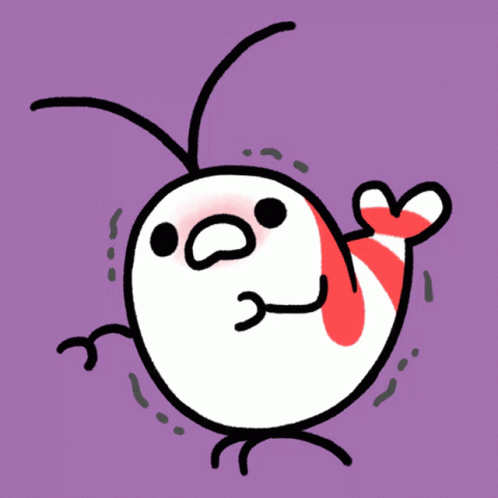 A Cartoon Drawing Of A Shrimp With A Heart Shaped Tail On A Purple Background GIF