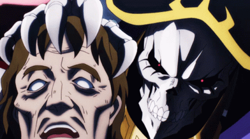 A Cartoon Drawing Of A Skeleton And A Man With Horns GIF