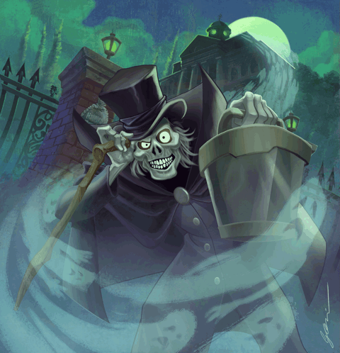 A Cartoon Drawing Of A Skeleton In A Top Hat GIF