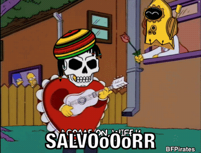 A Cartoon Drawing Of A Skeleton Playing A Guitar With The Words Salvoooorr Below It GIF
