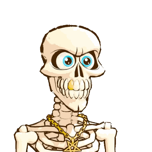 A Cartoon Drawing Of A Skeleton Wearing A Gold Chain With A Star On It Sticker