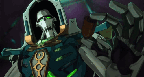 A Cartoon Drawing Of A Skeleton With A Shield And A Sword GIF
