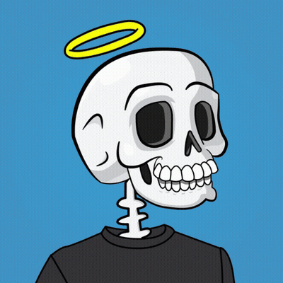 A Cartoon Drawing Of A Skeleton With A Yellow Halo Around His Head GIF