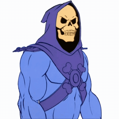 A Cartoon Drawing Of A Skeletor Wearing A Purple Hoodie GIF