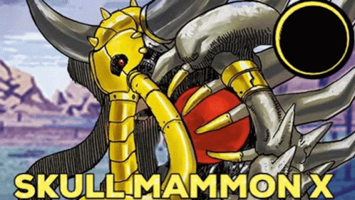 A Cartoon Drawing Of A Skull Mammoth With The Words Skull Mammon X On The Bottom GIF