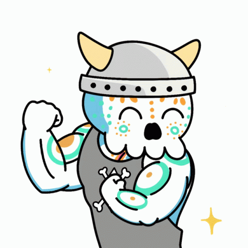 A Cartoon Drawing Of A Skull Wearing A Helmet And A Skull And Crossbones Shirt GIF