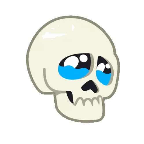 A Cartoon Drawing Of A Skull With Blue Eyes Sticker
