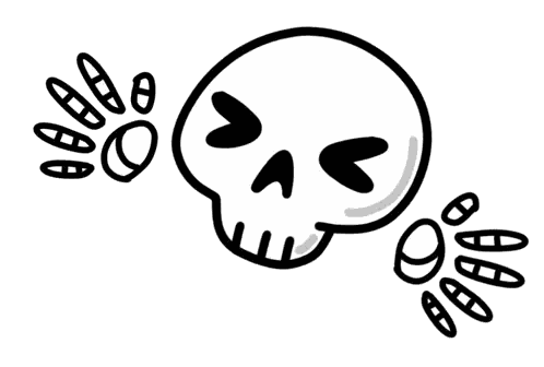 A Cartoon Drawing Of A Skull With Paw Prints Around It Sticker