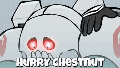 A Cartoon Drawing Of A Skull With Red Eyes And The Words Hurry Chestnut Below It GIF