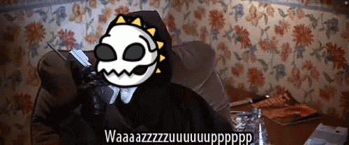 A Cartoon Drawing Of A Skull With The Words Waaaazzzzzzu Written Under It GIF