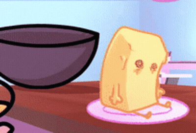 A Cartoon Drawing Of A Slice Of Bread With Faces On It GIF