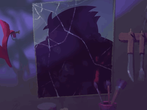 A Cartoon Drawing Of A Smiling Vampire With A Knife In His Mouth GIF