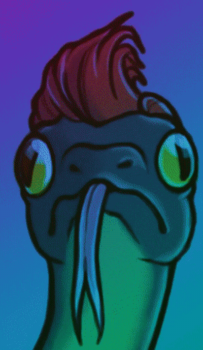 A Cartoon Drawing Of A Snake With Green Eyes GIF