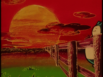A Cartoon Drawing Of A Snorlax Sleeping In A Field With A Fence In The Background GIF