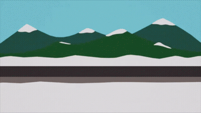 A Cartoon Drawing Of A Snowy Mountain Range With A Road In The Foreground GIF