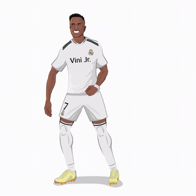 A Cartoon Drawing Of A Soccer Player With The Name Vini Jr. On His Jersey GIF