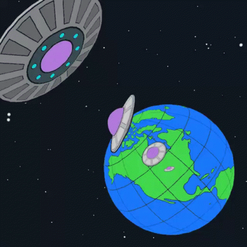 A Cartoon Drawing Of A Space Ship Flying Over A Planet GIF