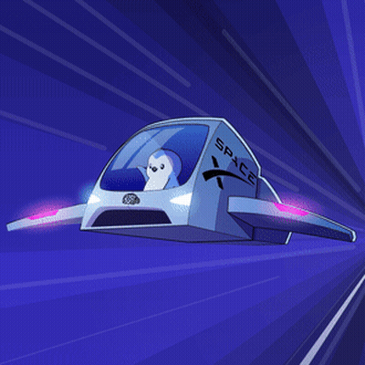 A Cartoon Drawing Of A Space Ship With A Penguin In It GIF