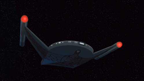 A Cartoon Drawing Of A Space Ship With Two Red Lights On The Side GIF