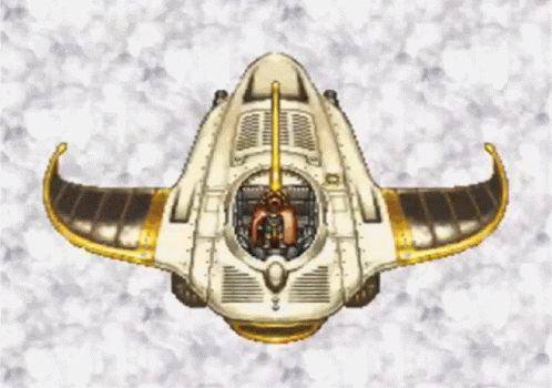 A Cartoon Drawing Of A Spaceship With Wings And A Cockpit GIF
