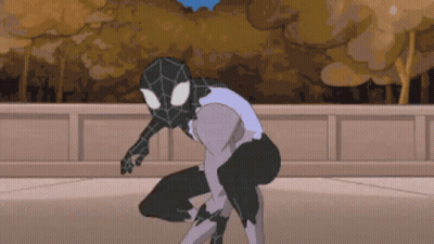 A Cartoon Drawing Of A Spider Man In A Black Suit GIF