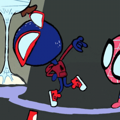A Cartoon Drawing Of A Spider-Man Standing Next To Another Spiderman GIF