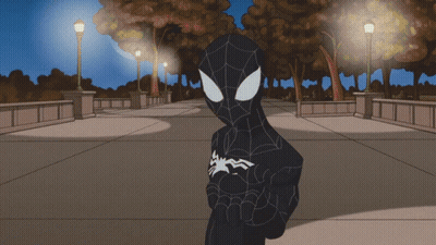 a cartoon drawing of a spider-man standing on a sidewalk