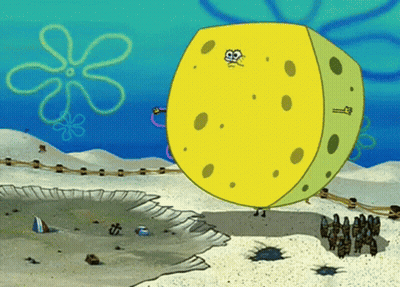 A Cartoon Drawing Of A Spongebob Squarepants Character Standing On A Beach GIF