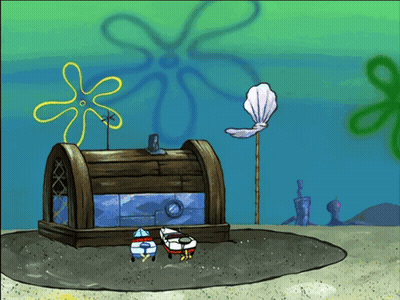 A Cartoon Drawing Of A Spongebob Treasure Chest With A Yellow Flower In The Background GIF