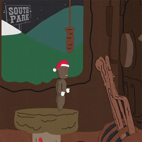 A Cartoon Drawing Of A Squirrel Wearing A Santa Hat With A Sign That Says South Park GIF