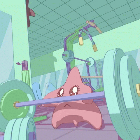 A Cartoon Drawing Of A Starfish Lifting A Barbell In A Gym GIF