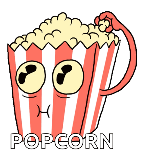 A Cartoon Drawing Of A Striped Bucket Of Popcorn With The Word Popcorn Written Below It GIF
