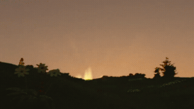 A Cartoon Drawing Of A Sun Rising Over A Field Of Flowers And Trees GIF