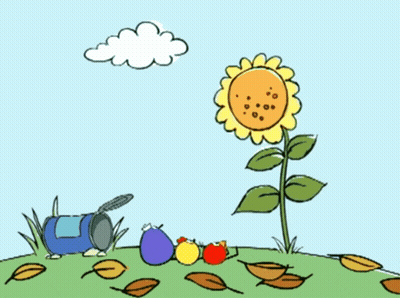 A Cartoon Drawing Of A Sunflower And Some Fruits GIF