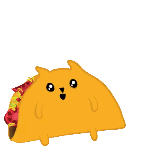 A Cartoon Drawing Of A Taco With A Cat 'S Face On It Sticker