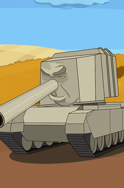 A Cartoon Drawing Of A Tank With A Smiley Face On It GIF