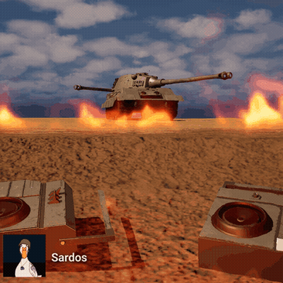A Cartoon Drawing Of A Tank With The Name Sardo On The Bottom GIF