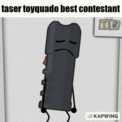 A Cartoon Drawing Of A Taser With A Sad Face On It GIF