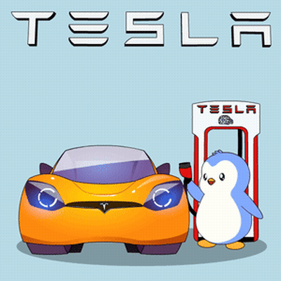 A Cartoon Drawing Of A Tesla Car And Penguin GIF
