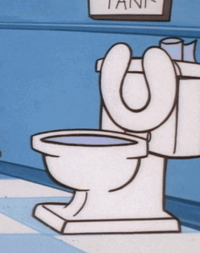A Cartoon Drawing Of A Toilet With A Sign That Says Tank GIF