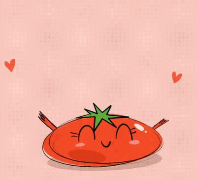A Cartoon Drawing Of A Tomato With A Face And Hearts Around It GIF