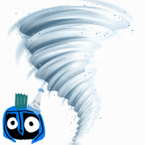 A Cartoon Drawing Of A Tornado With A Bottle Of Glue In The Foreground GIF