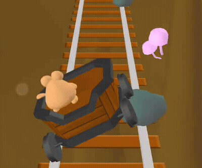 A Cartoon Drawing Of A Train Track With A Wagon And A Rock GIF