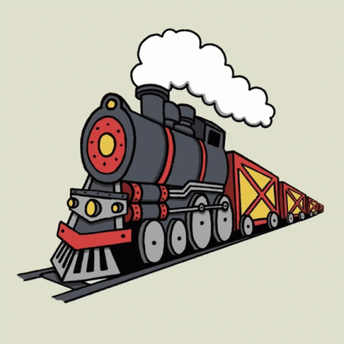 A Cartoon Drawing Of A Train With Smoke Coming Out Of Its Chimney GIF